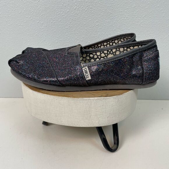 TOMS Black Glitter Slip-Ons Size 8 EUC - Picture 1 of 6